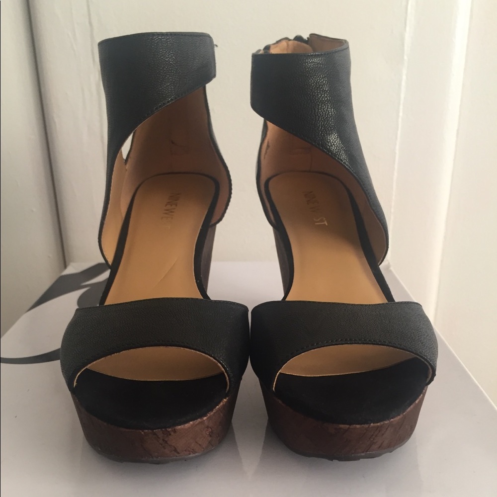 Black leather platform sandal ankle boot